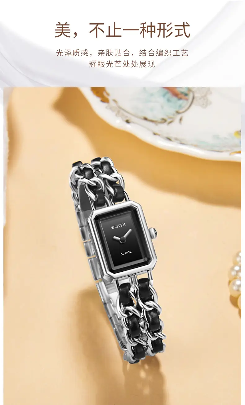 Women's Rose Gold Quartz Watch with Black Strap — feature 9