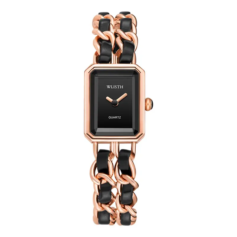 Women's Rose Gold Quartz Watch with Black Strap