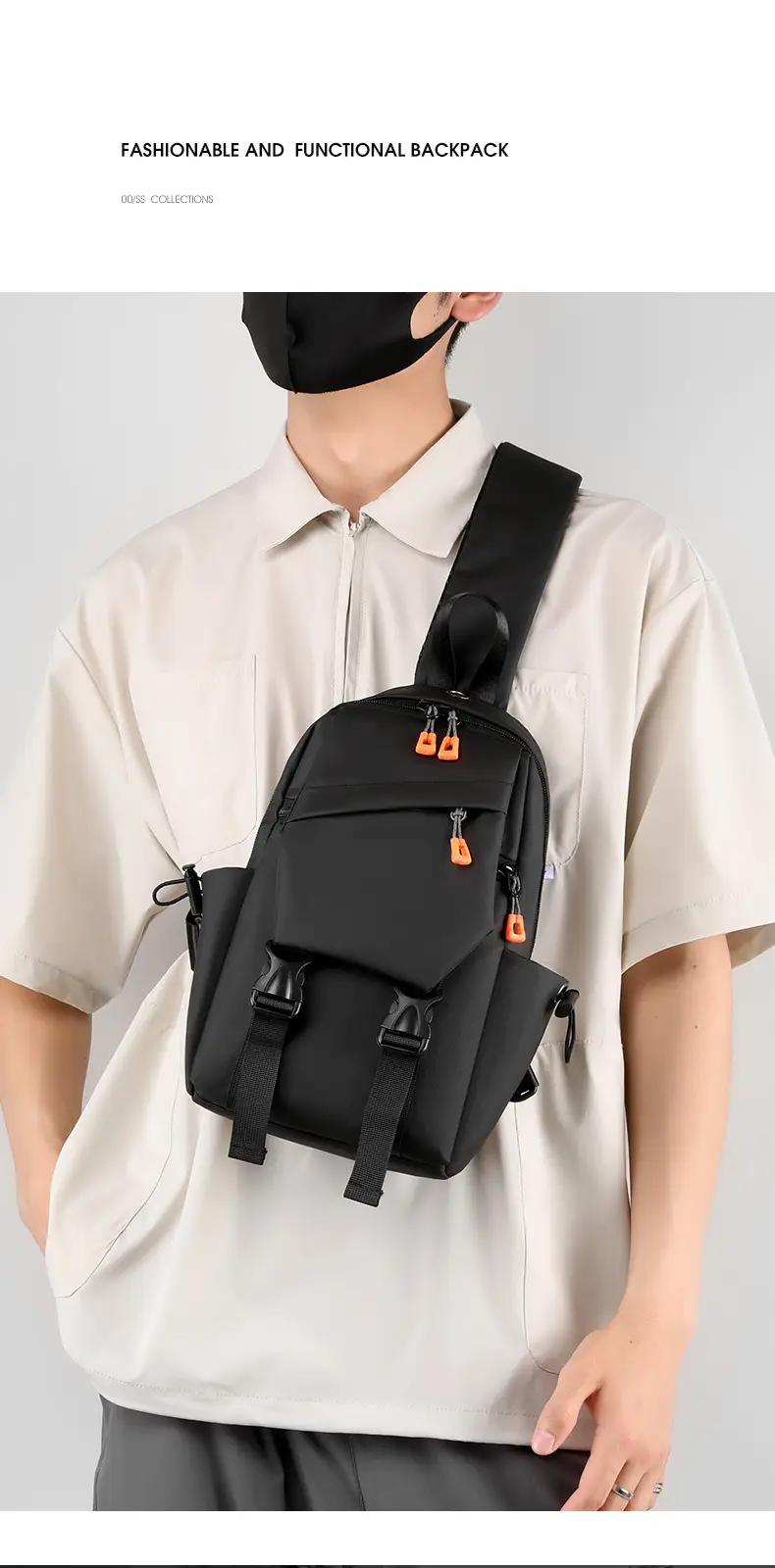 Men's Grey Striped Crossbody Bag 2024 New — feature 3