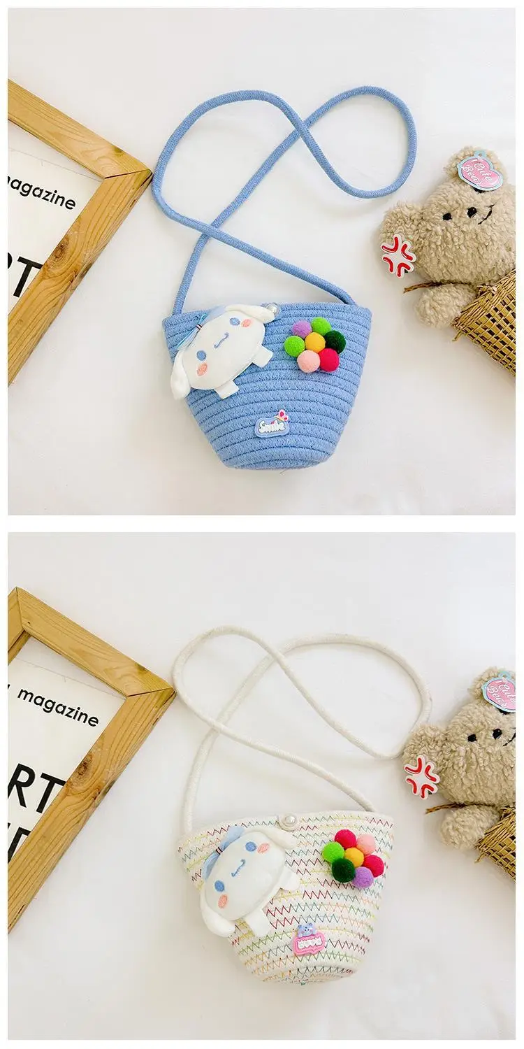 Girls Cartoon Straw Shoulder Bag with Colorful Pom Pom — feature 31