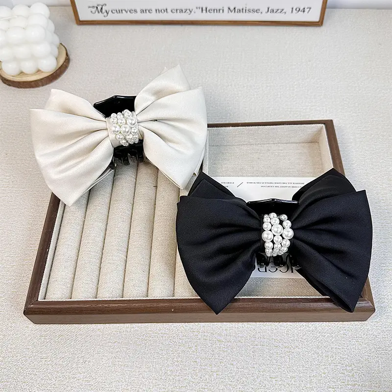 2024 Satin Bow Hairpin Pearl Embellished Women - Image 4