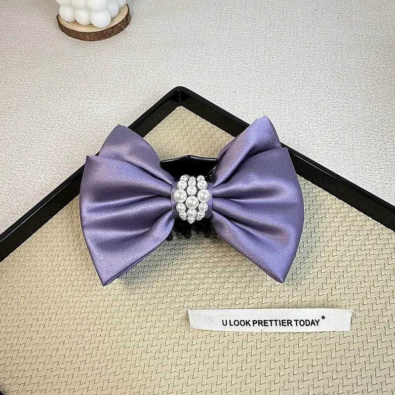 2024 Satin Bow Hairpin Pearl Embellished Women - Image 2