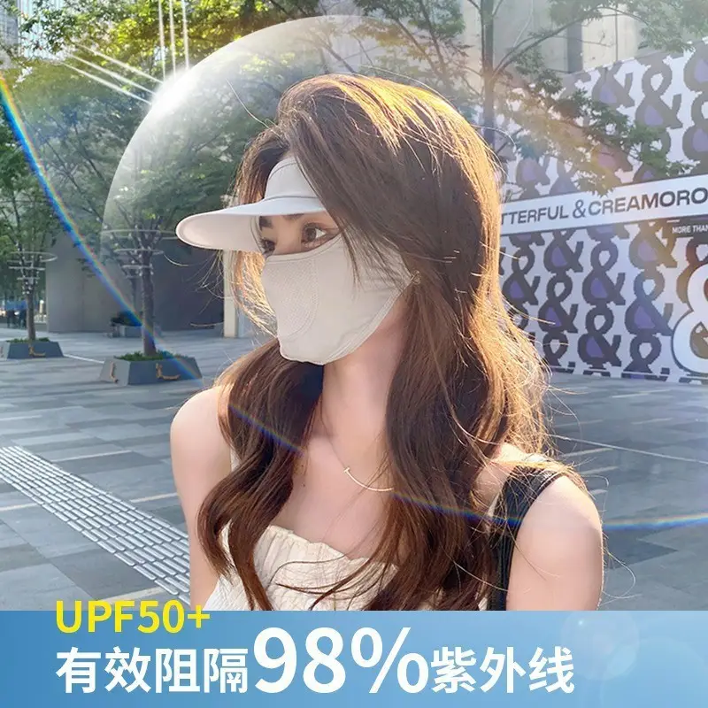 Sunscreen Mask Women's Face Gini Summer Brim Full Face Sunshade Neck Protection Riding Driving Ice Silk Mask Face Protection Summer