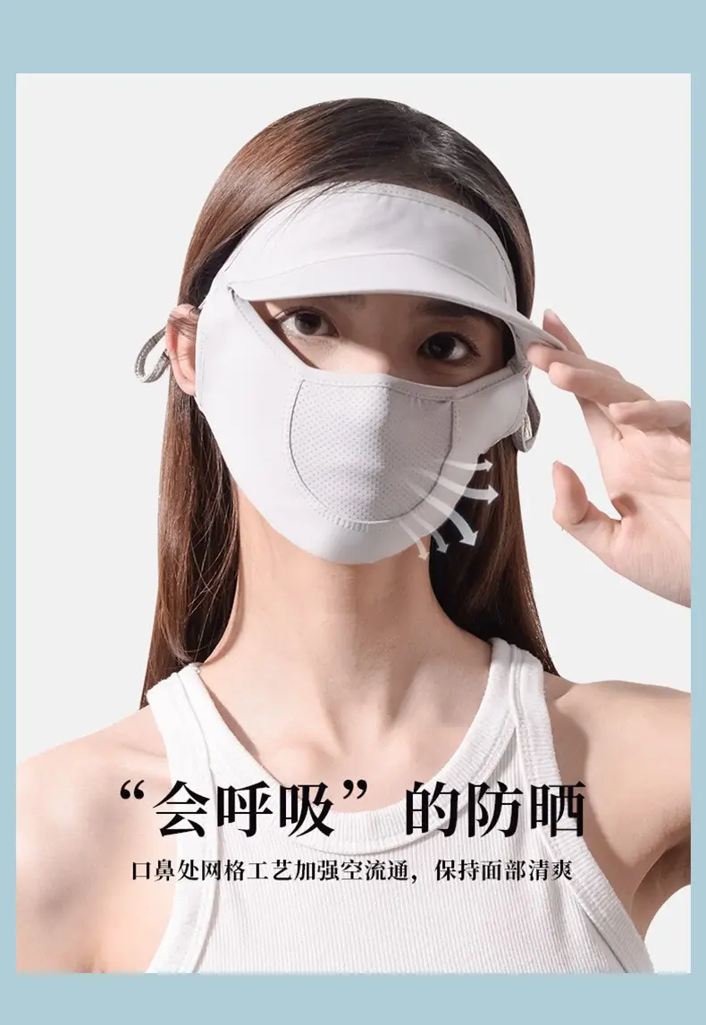 Sunscreen Mask Women's Face Gini Summer Brim Full Face Sunshade Neck Protection Riding Driving Ice Silk Mask Face Protection Summer — feature 2