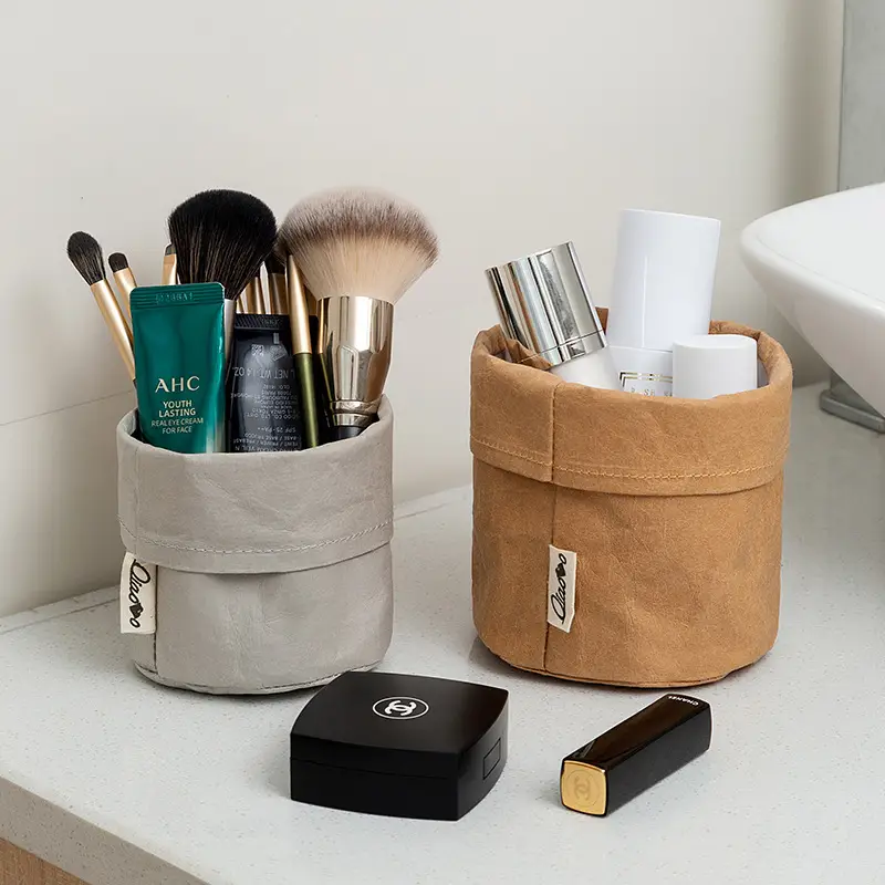 Washed Kraft Paper Makeup Brush Storage Bucket - Image 10