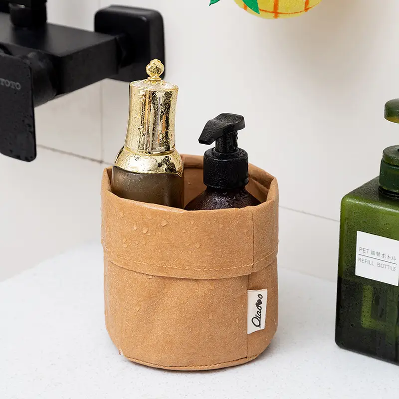 Washed Kraft Paper Makeup Brush Storage Bucket - Image 12