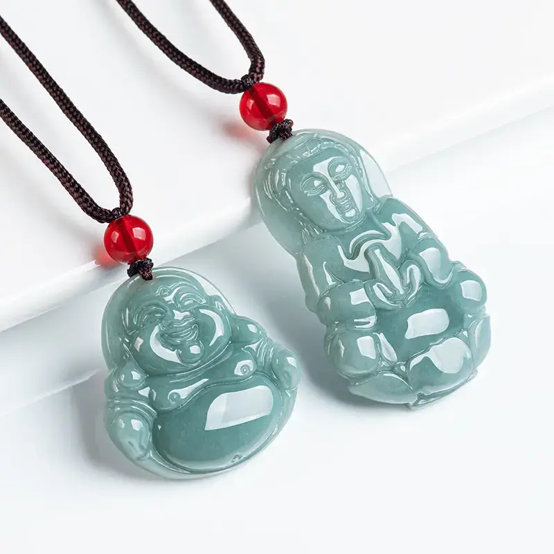 Natural Jade Blue Buddha Pendant Necklace for Men Women
