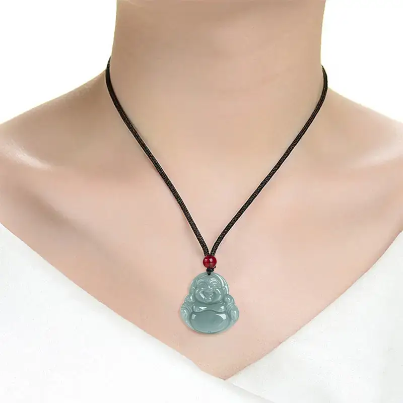 Natural Jade Blue Buddha Pendant Necklace for Men Women