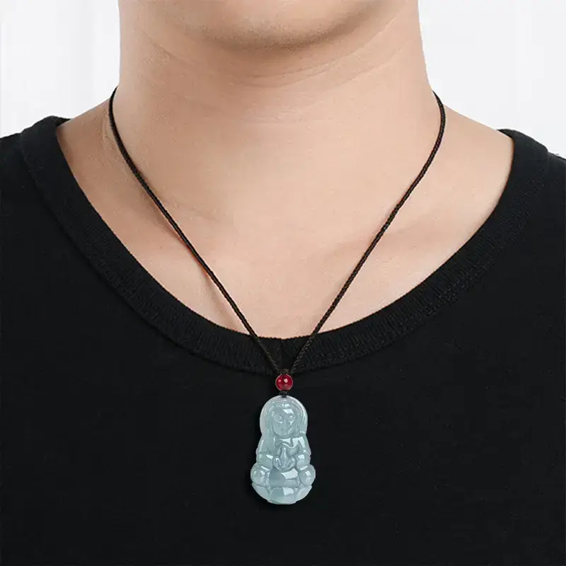 Natural Jade Blue Buddha Pendant Necklace for Men Women