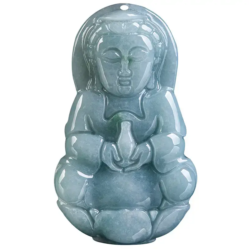 Natural Jade Blue Buddha Pendant Necklace for Men Women