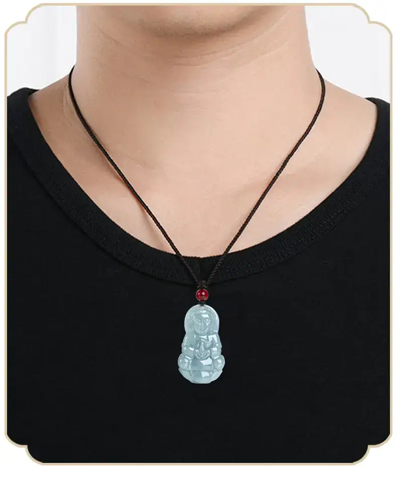 Natural Jade Blue Buddha Pendant Necklace for Men Women — feature 7