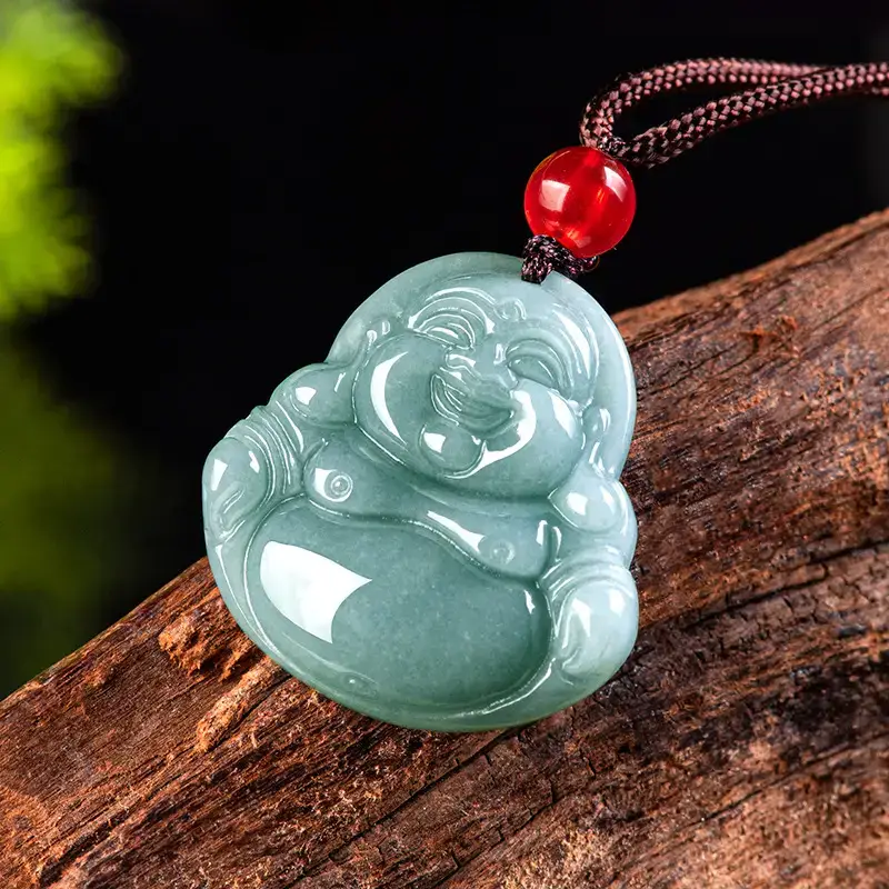 Natural Jade Blue Buddha Pendant Necklace for Men Women