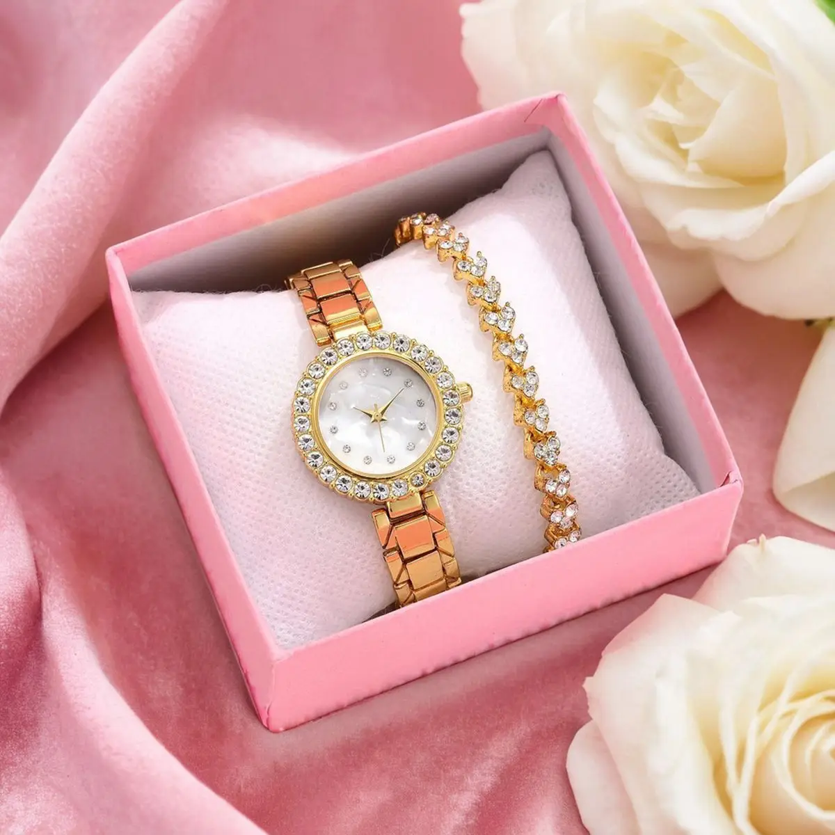 Rose Gold Women's Crystal Watch Set with Bracelet - Image 28