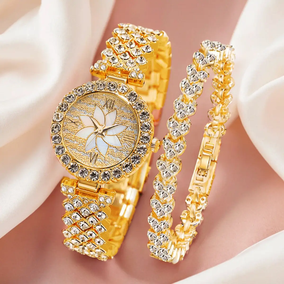 Rose Gold Women's Crystal Watch Set with Bracelet - Image 10