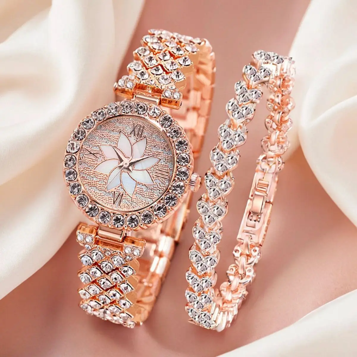 Rose Gold Women's Crystal Watch Set with Bracelet - Image 12