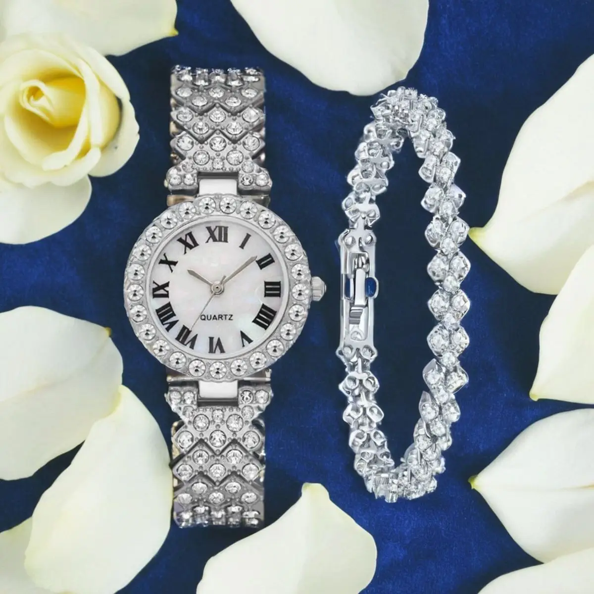 Rose Gold Women's Crystal Watch Set with Bracelet - Image 14