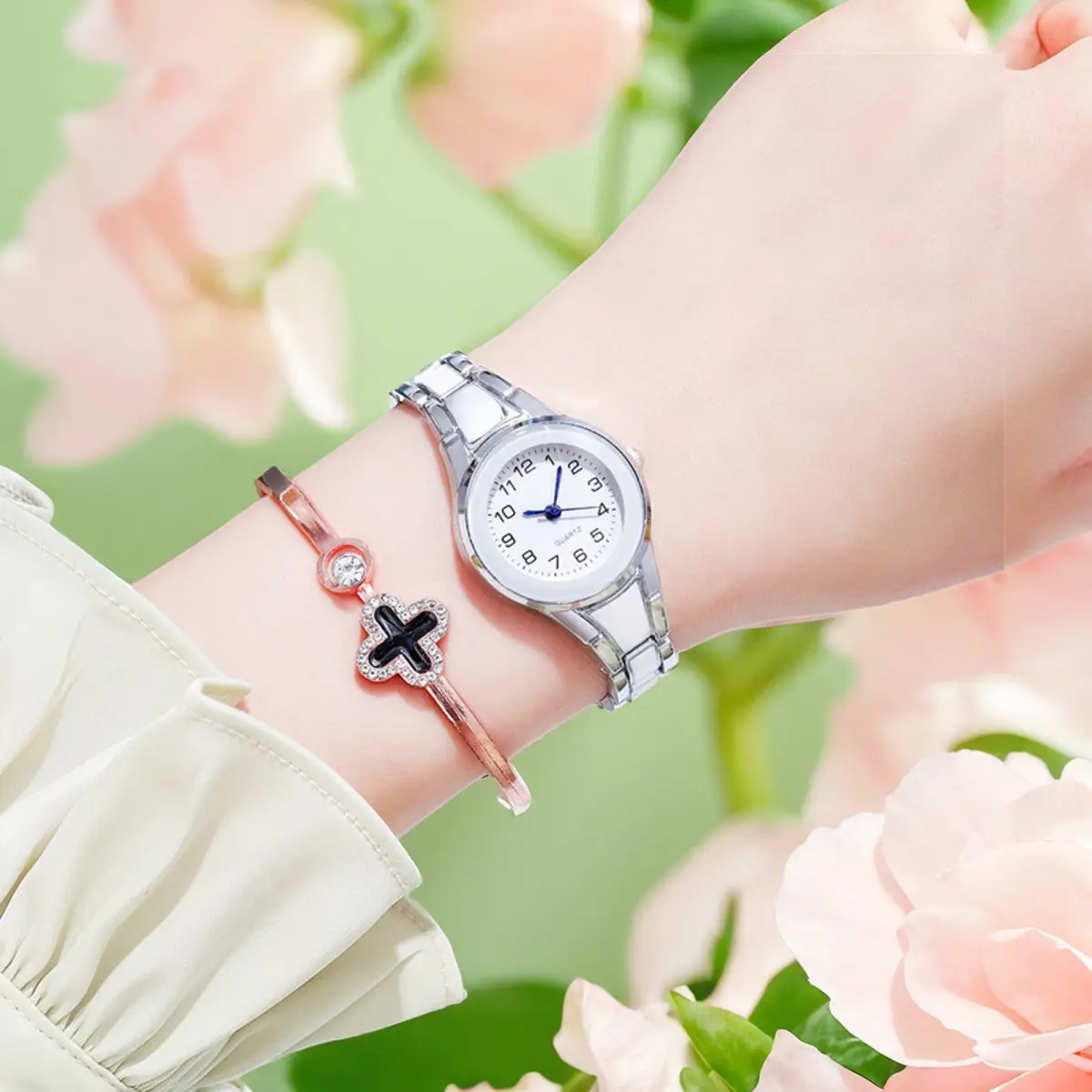 Rose Gold Women's Crystal Watch Set with Bracelet - Image 22