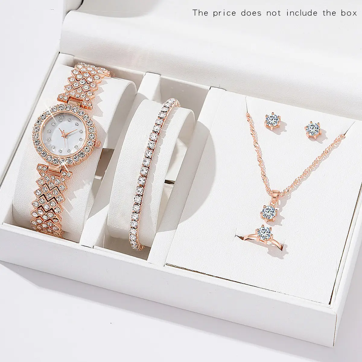 Rose Gold Women's Crystal Watch Set with Bracelet - Image 26