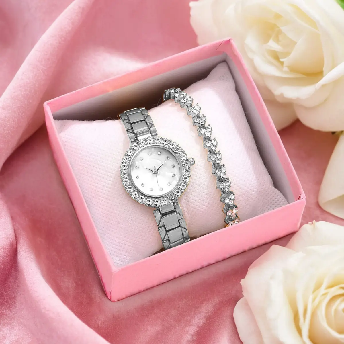 Rose Gold Women's Crystal Watch Set with Bracelet - Image 9