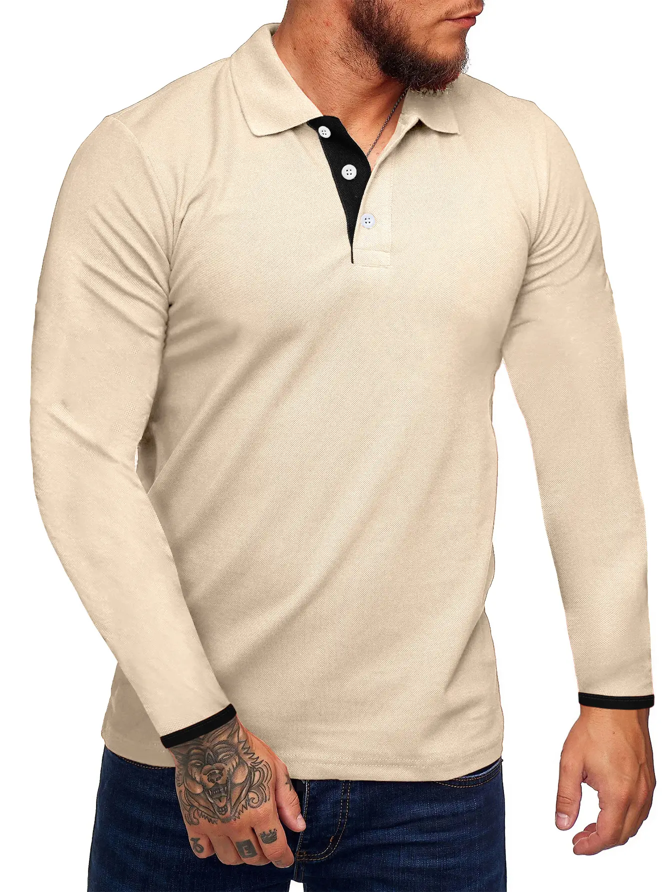 Men's Black Polo T-Shirt Long Sleeve Spring Summer - Image 10