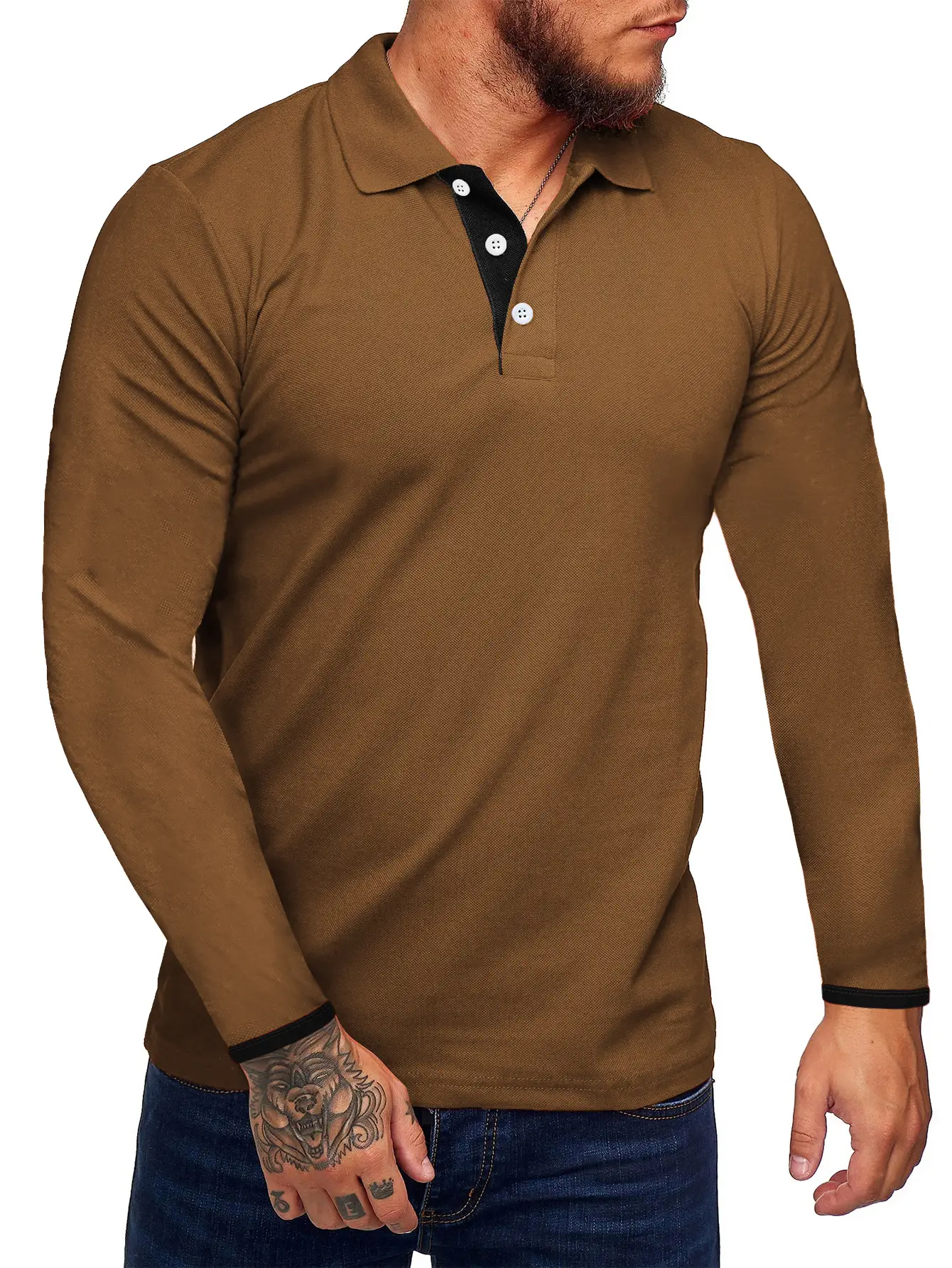 Men's Black Polo T-Shirt Long Sleeve Spring Summer - Image 13