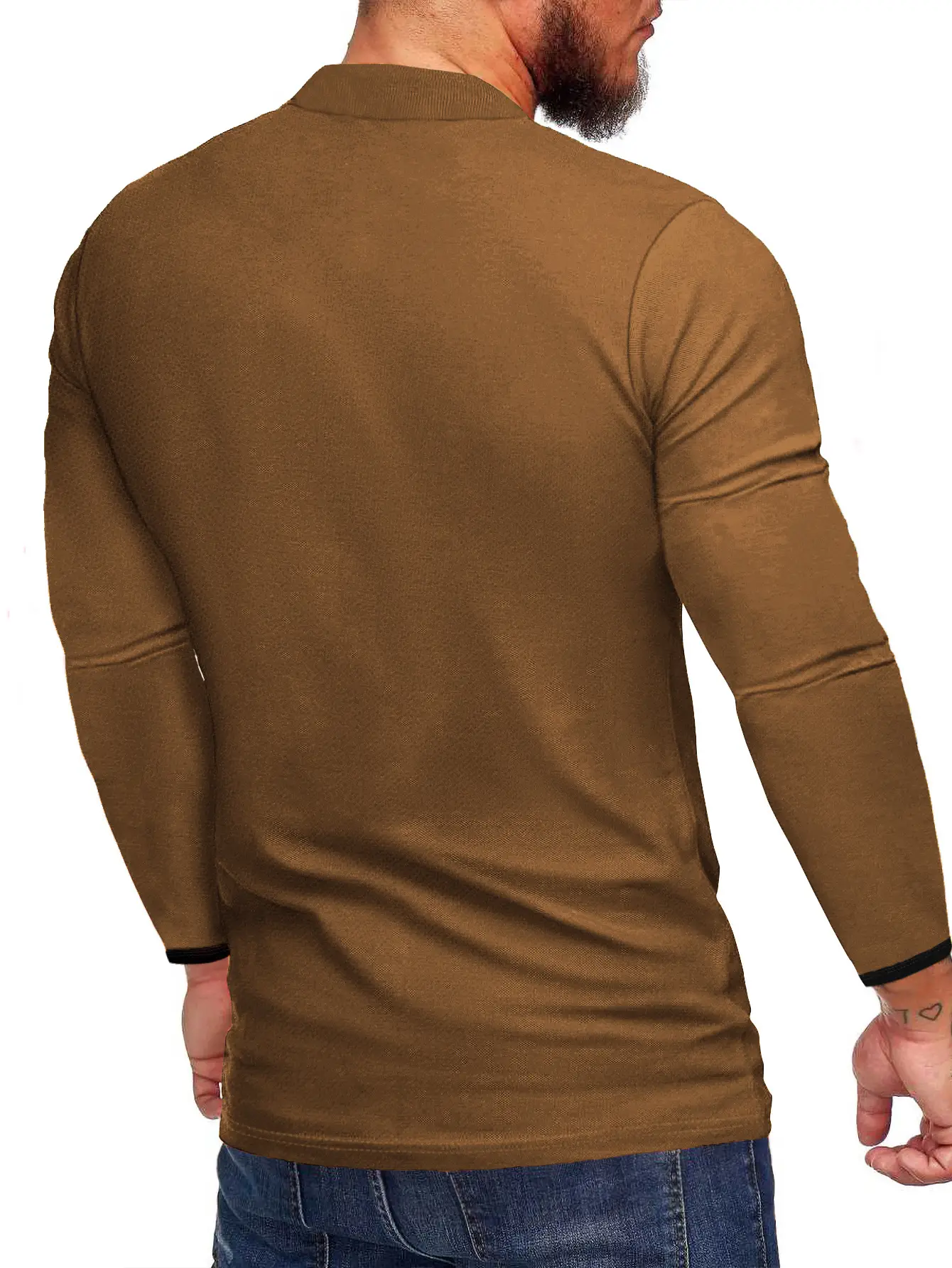 Men's Black Polo T-Shirt Long Sleeve Spring Summer — feature 12