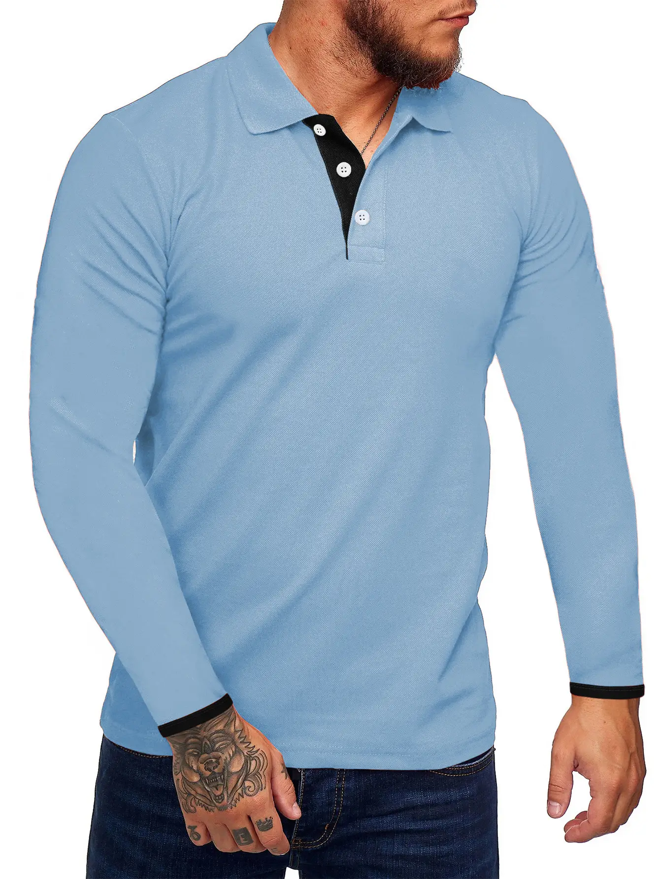 Men's Black Polo T-Shirt Long Sleeve Spring Summer — feature 17