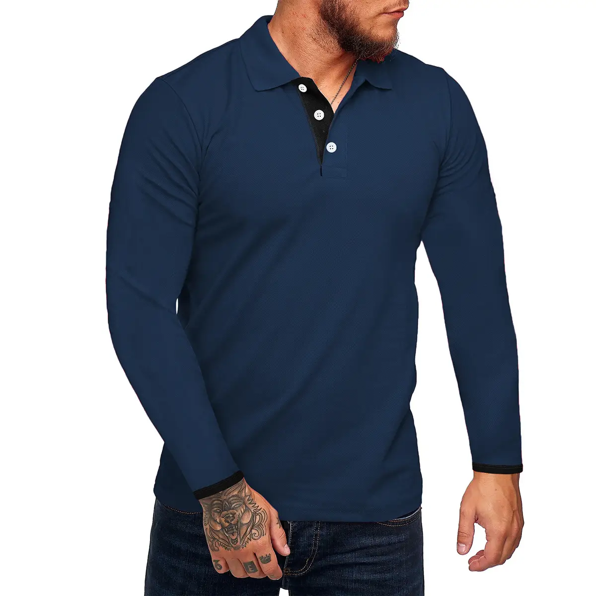 Men's Black Polo T-Shirt Long Sleeve Spring Summer — feature 2