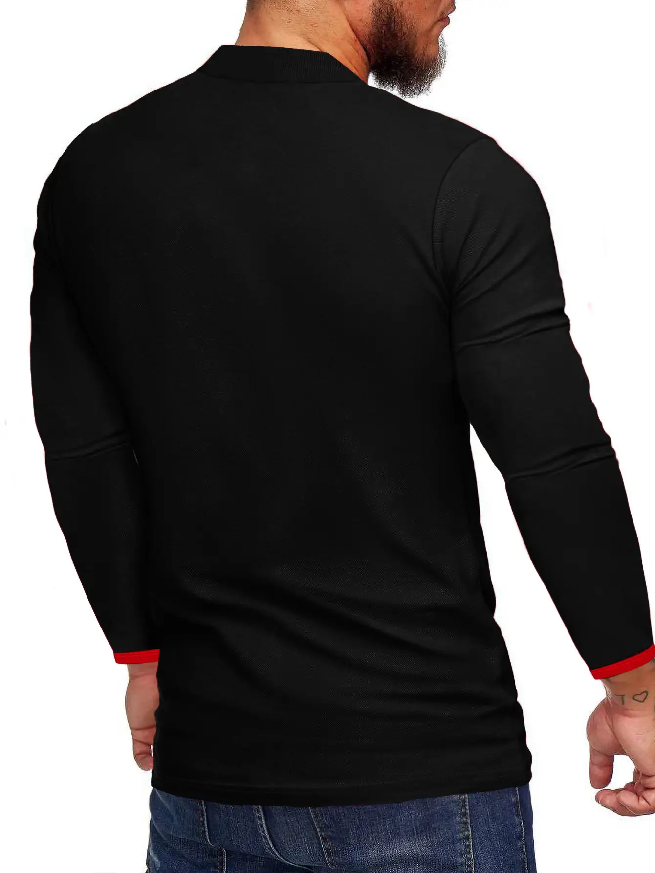 Men's Black Polo T-Shirt Long Sleeve Spring Summer — feature 6