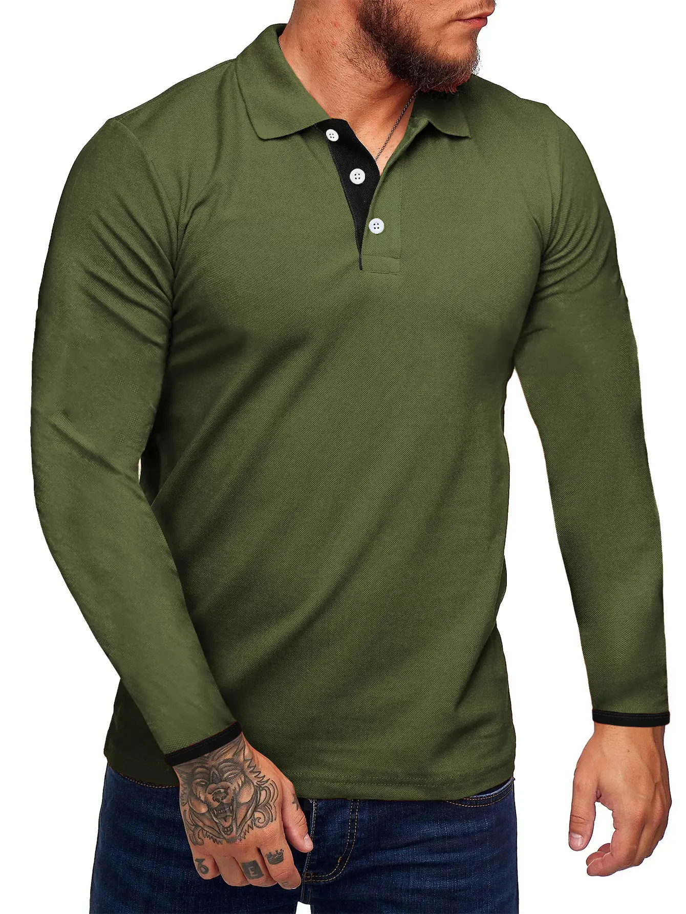 Men's Black Polo T-Shirt Long Sleeve Spring Summer — feature 9