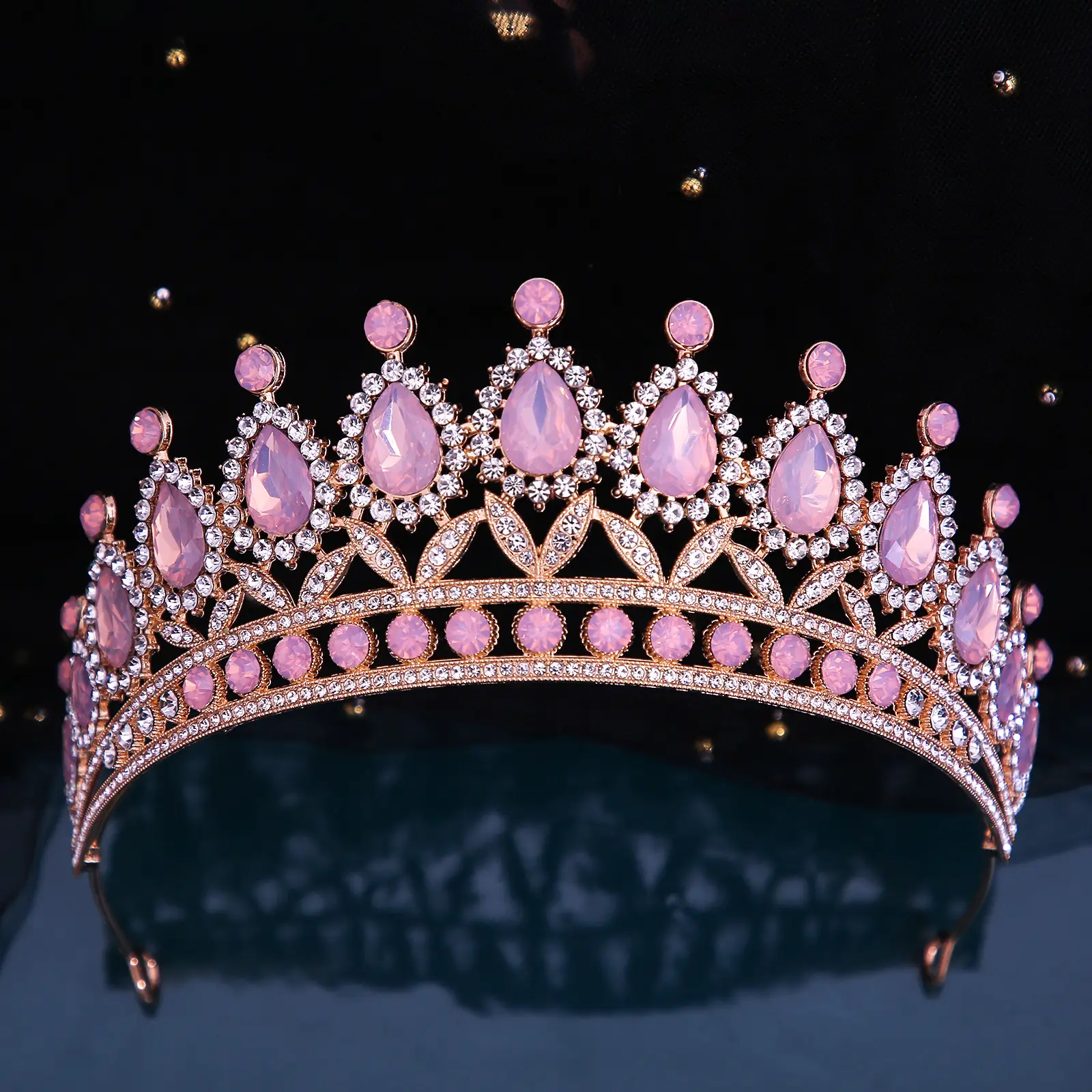 European Bridage Crown with Pink Rhinestones - Image 21