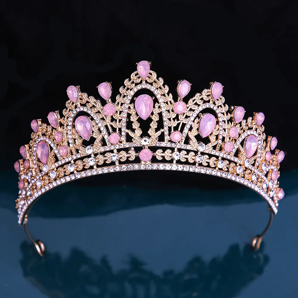 European Bridage Crown with Pink Rhinestones - Image 36