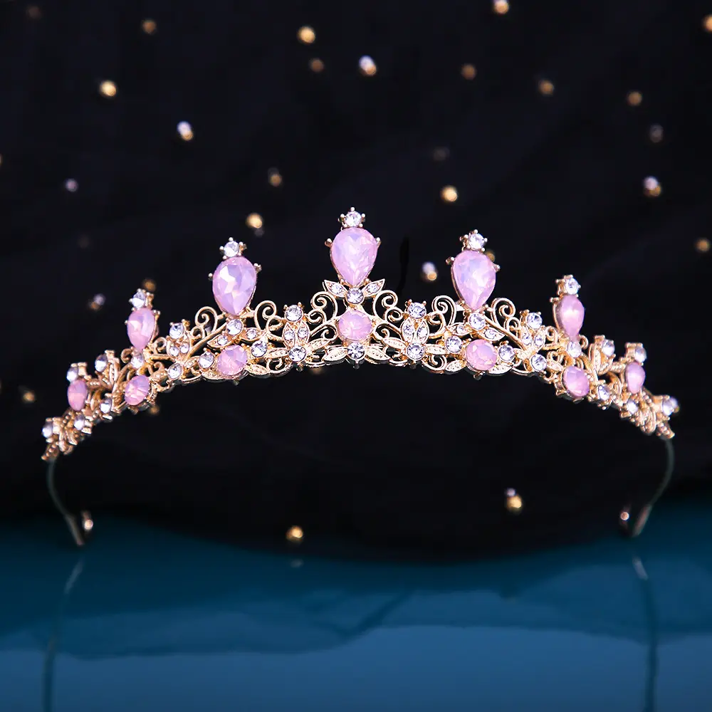 European Bridage Crown with Pink Rhinestones - Image 8
