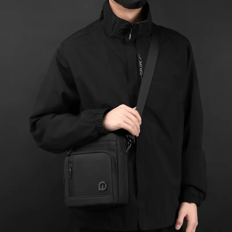Men's Waterproof Crossbody Bag Large Business Style Black - Image 6