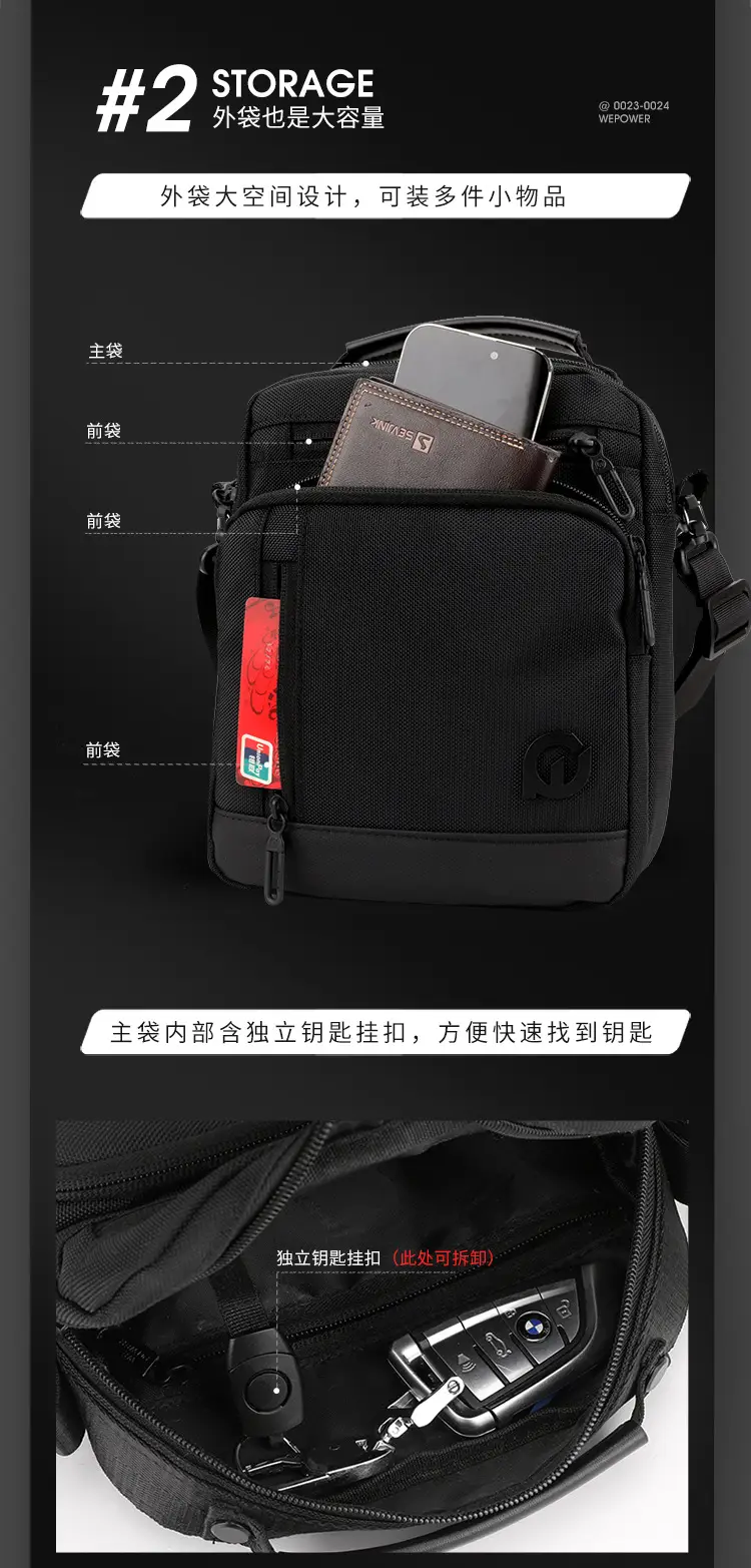 Men's Waterproof Crossbody Bag Large Business Style Black — feature 8