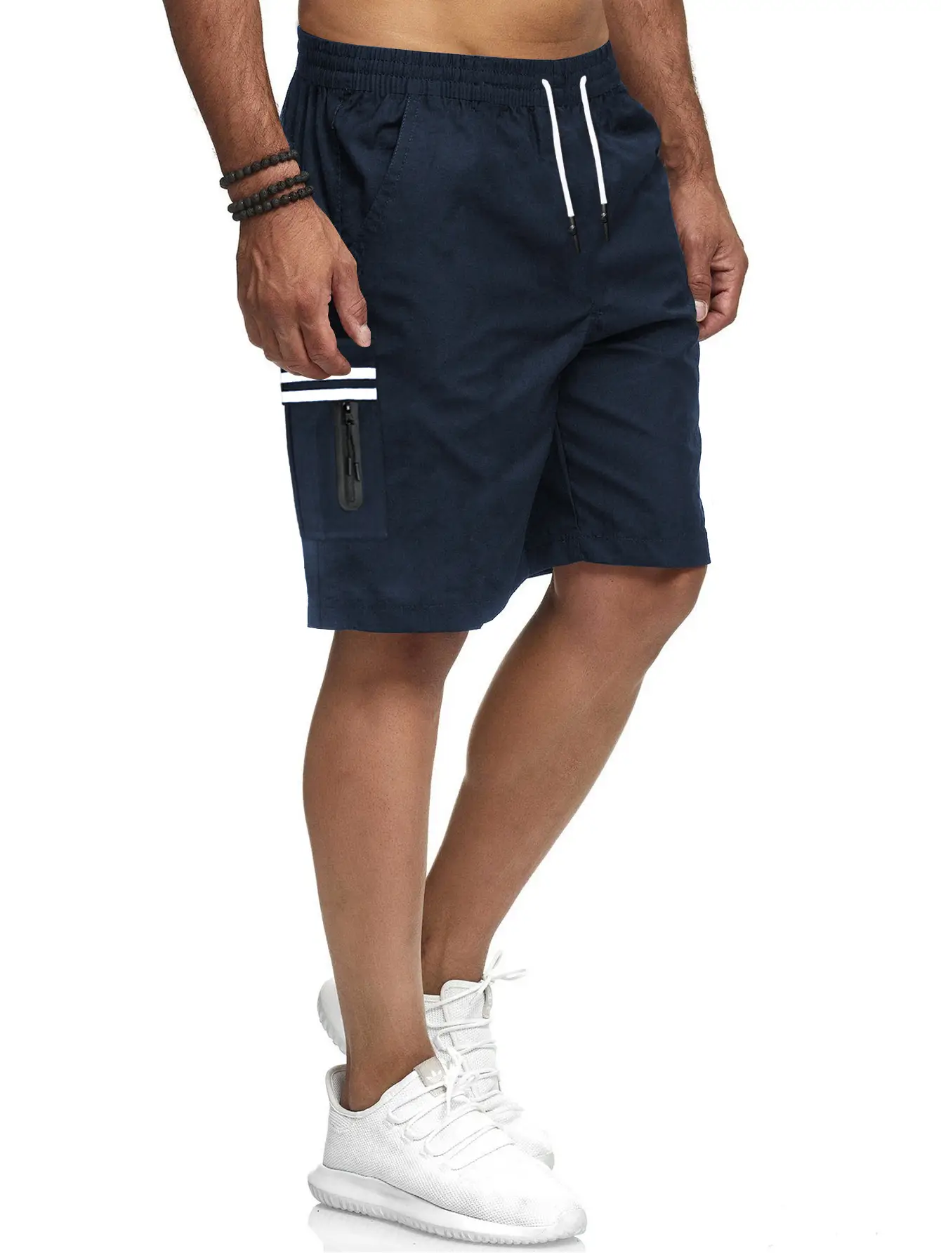 Men Navy Striped Sports Shorts 2024 Summer — feature 2