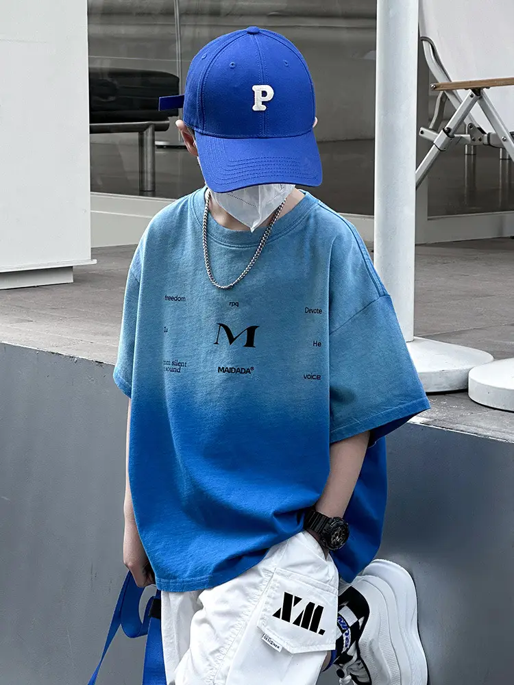 Panda Yuan Yuan Boys Cotton T-Shirt Blue White Gradient - Image 3