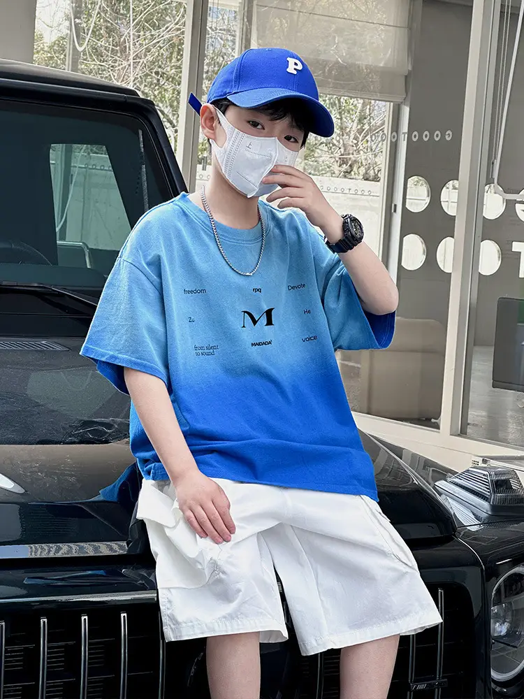 Panda Yuan Yuan Boys Cotton T-Shirt Blue White Gradient - Image 5
