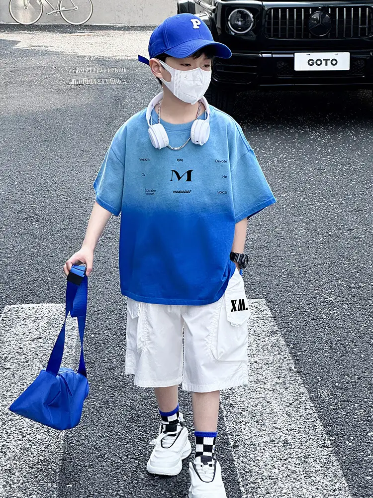 Panda Yuan Yuan Boys Cotton T-Shirt Blue White Gradient - Image 6