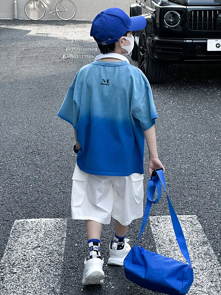 Panda Yuan Yuan Boys Cotton T-Shirt Blue White Gradient - Image 7