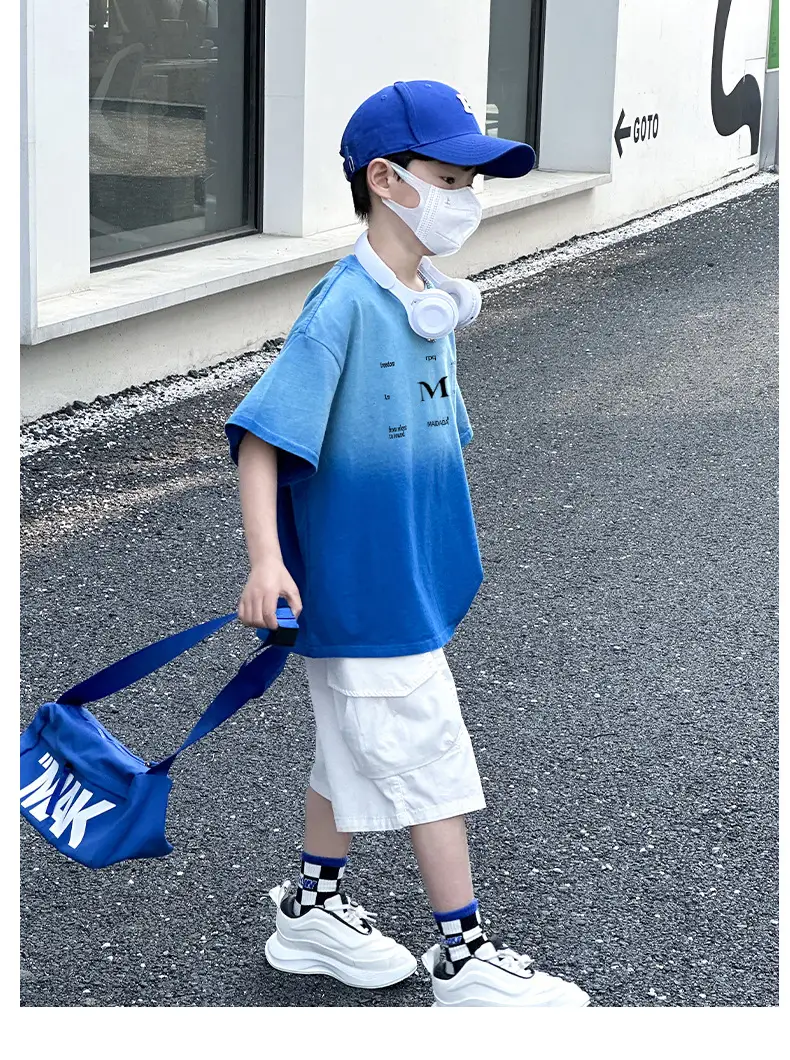 Panda Yuan Yuan Boys Cotton T-Shirt Blue White Gradient — feature 30