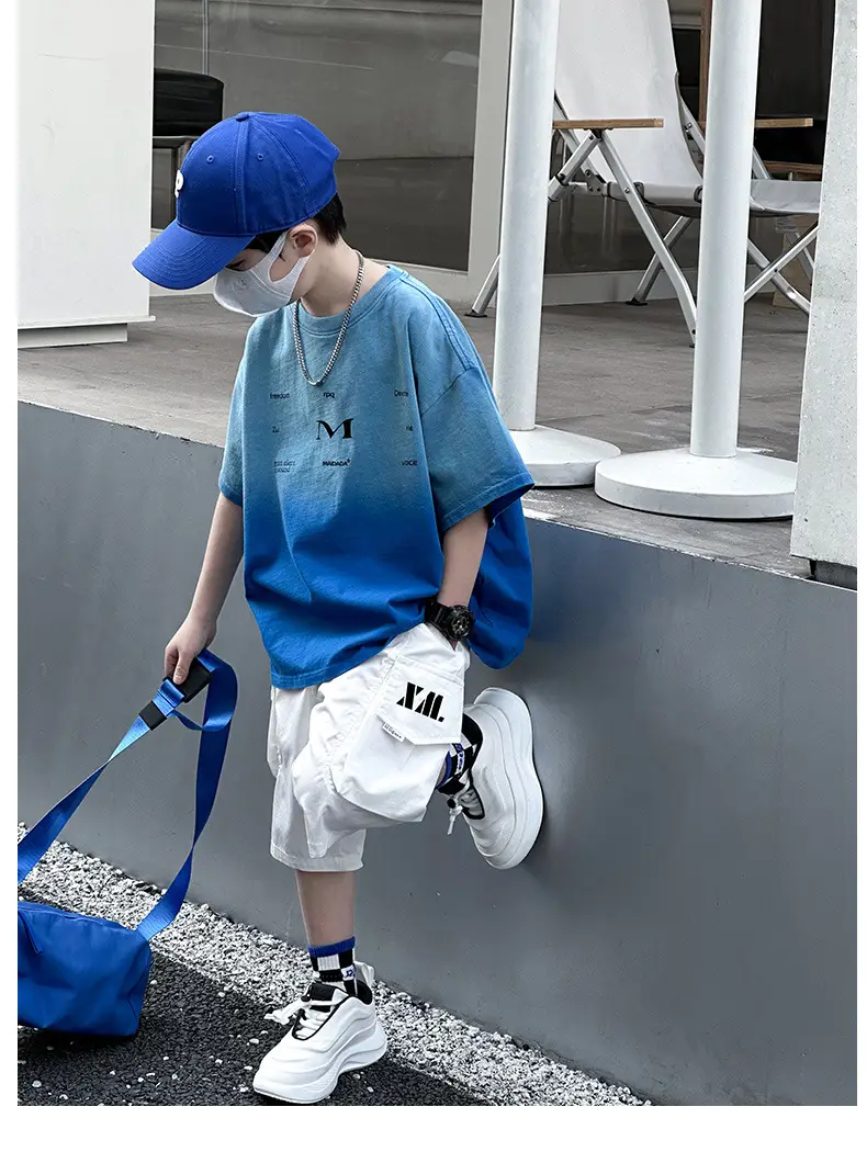 Panda Yuan Yuan Boys Cotton T-Shirt Blue White Gradient — feature 34