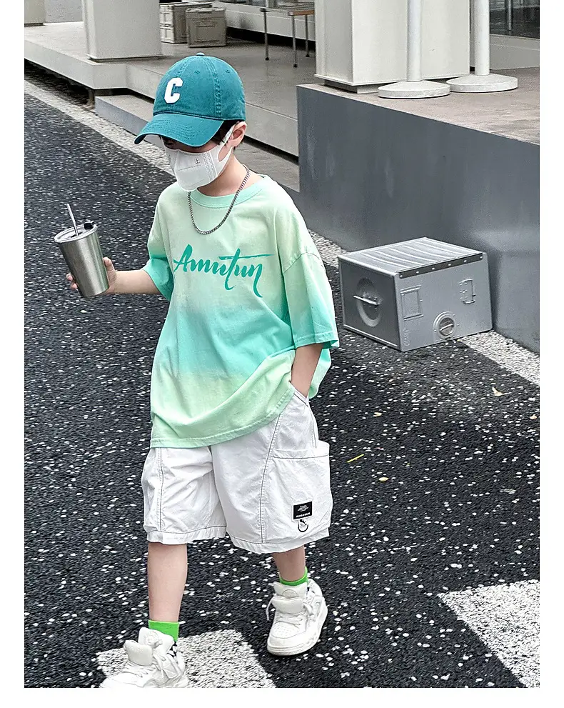 Panda Yuan Yuan Boys Cotton T-Shirt Blue White Gradient — feature 45