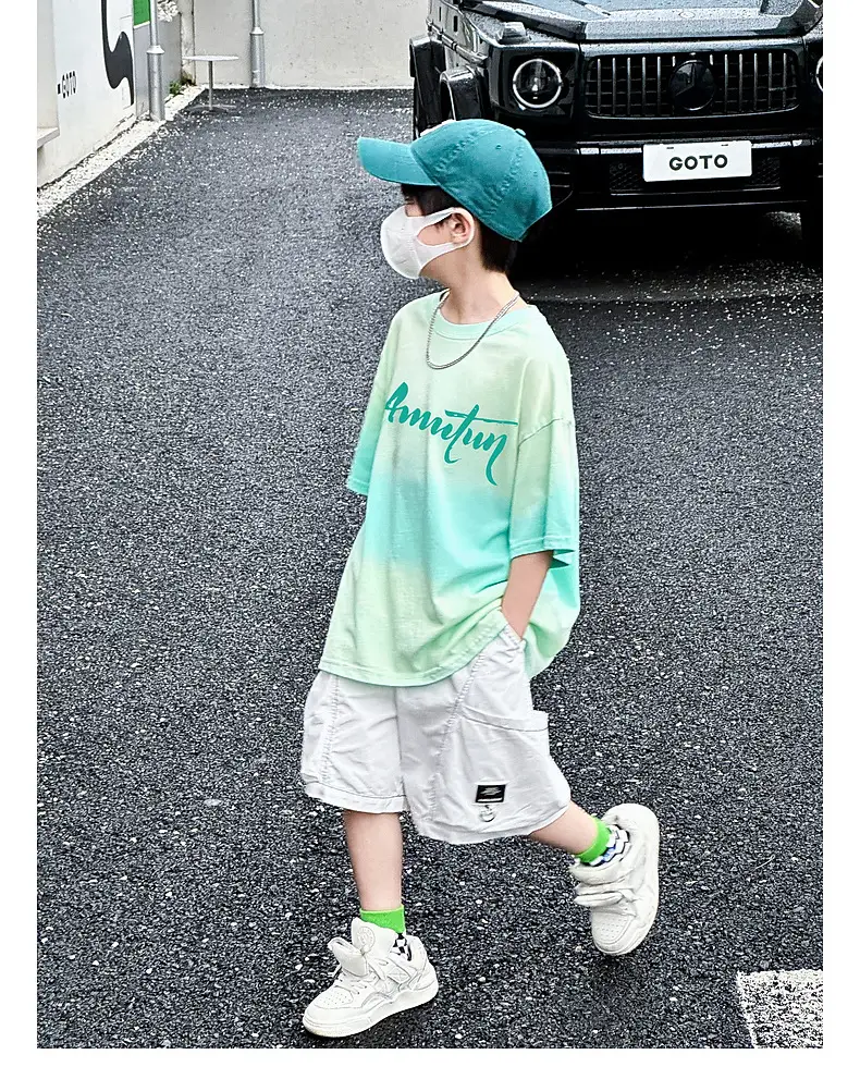 Panda Yuan Yuan Boys Cotton T-Shirt Blue White Gradient — feature 46