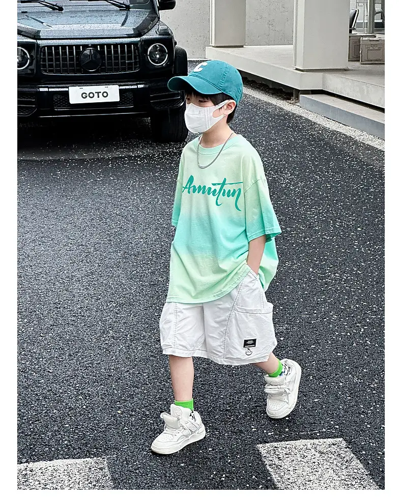 Panda Yuan Yuan Boys Cotton T-Shirt Blue White Gradient — feature 47