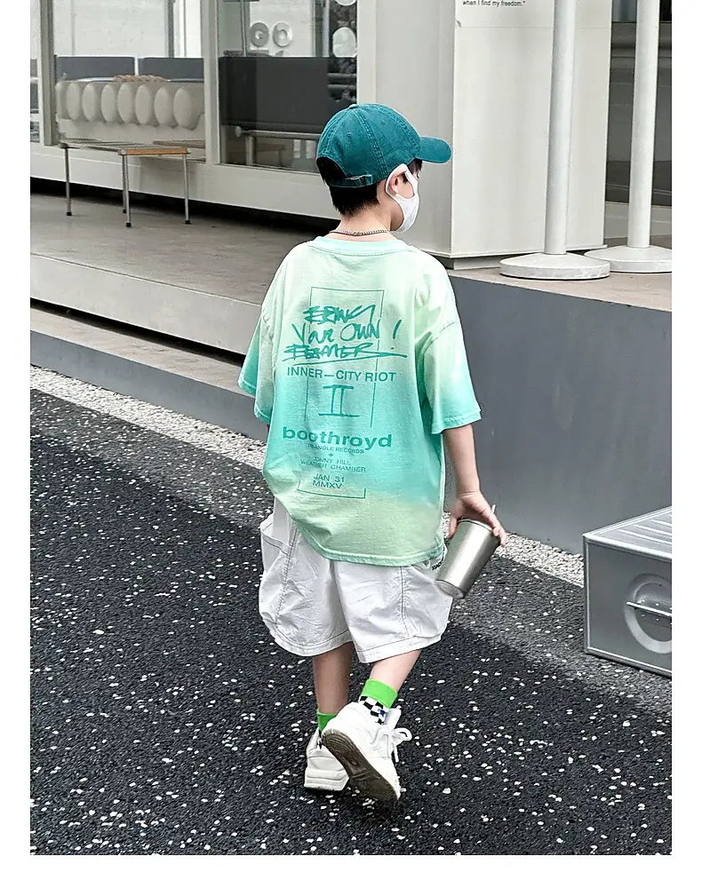 Panda Yuan Yuan Boys Cotton T-Shirt Blue White Gradient — feature 48