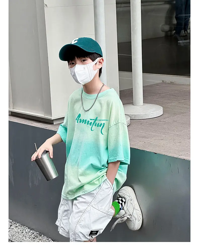 Panda Yuan Yuan Boys Cotton T-Shirt Blue White Gradient — feature 49