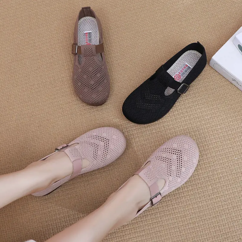 Summer Fly-woven Breathable Hollow Mesh Women's Shoes Lazy One-step Mother Shoes Old Beijing Cloth Shoes Casual Bean Shoes - Image 6