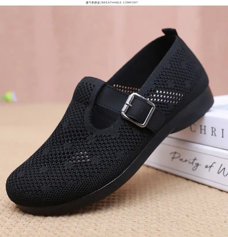 Summer Fly-woven Breathable Hollow Mesh Women's Shoes Lazy One-step Mother Shoes Old Beijing Cloth Shoes Casual Bean Shoes — feature 36