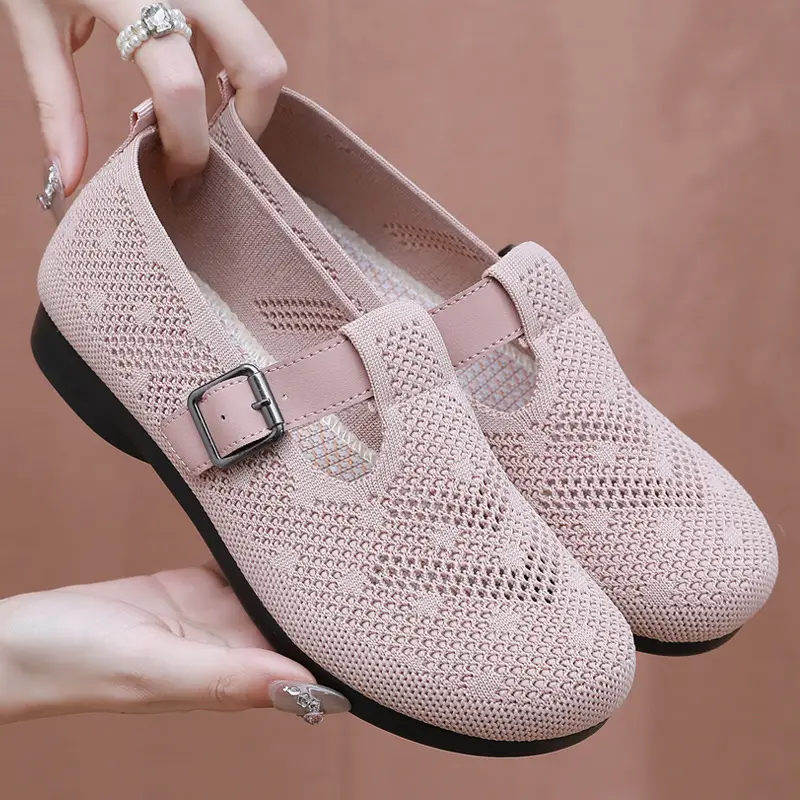 Summer Fly-woven Breathable Hollow Mesh Women's Shoes Lazy One-step Mother Shoes Old Beijing Cloth Shoes Casual Bean Shoes - Image 2